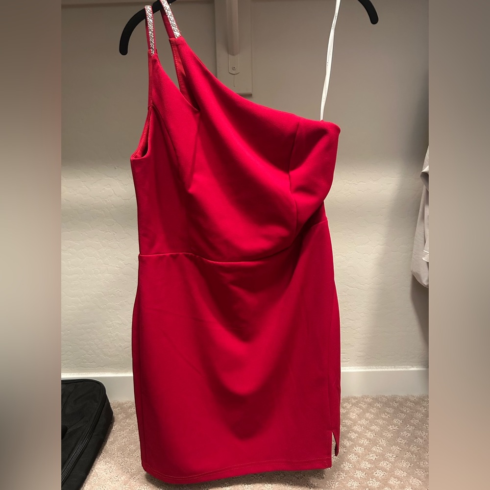 NWT Lulu's Red Asymmetrical Bling Cocktail Dress L
